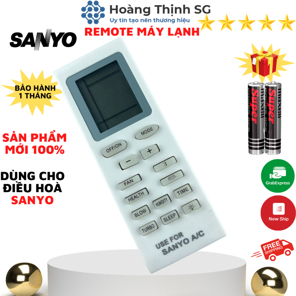 Điều khiển điều hoà SANYO, remote máy lạnh SANYO - tặng kèm pin