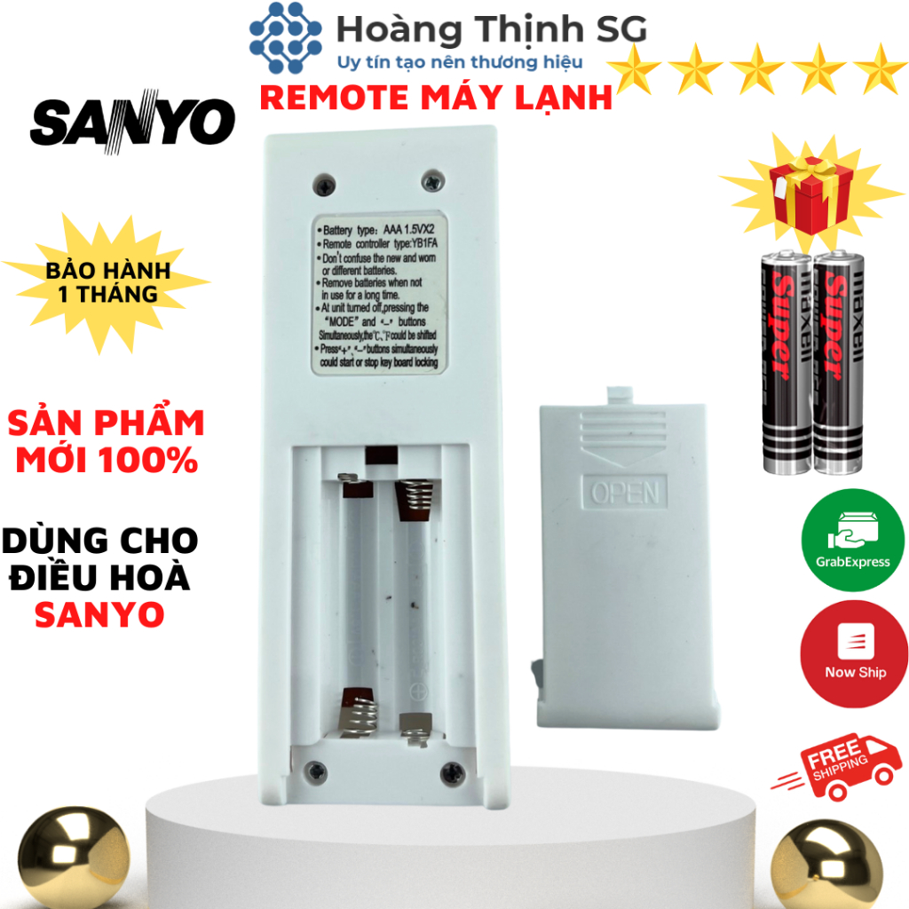 Điều khiển điều hoà SANYO, remote máy lạnh SANYO - tặng kèm pin
