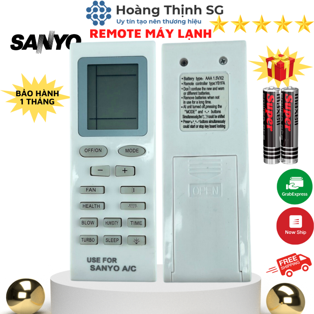 Điều khiển điều hoà SANYO, remote máy lạnh SANYO - tặng kèm pin