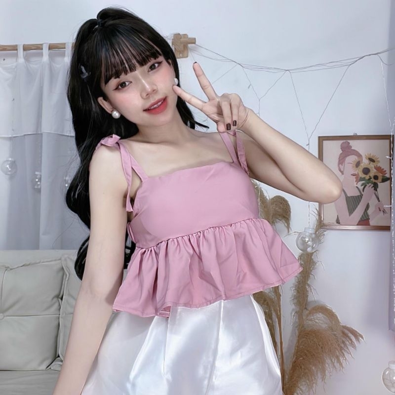 Áo Hai Dây Cột Hở Lưng Babydoll Có Mút