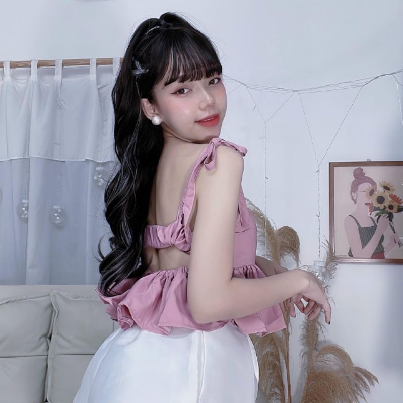 Áo Hai Dây Cột Hở Lưng Babydoll Có Mút