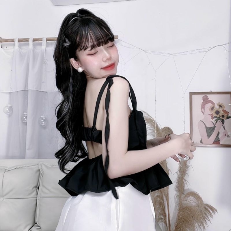 Áo Hai Dây Cột Hở Lưng Babydoll Có Mút