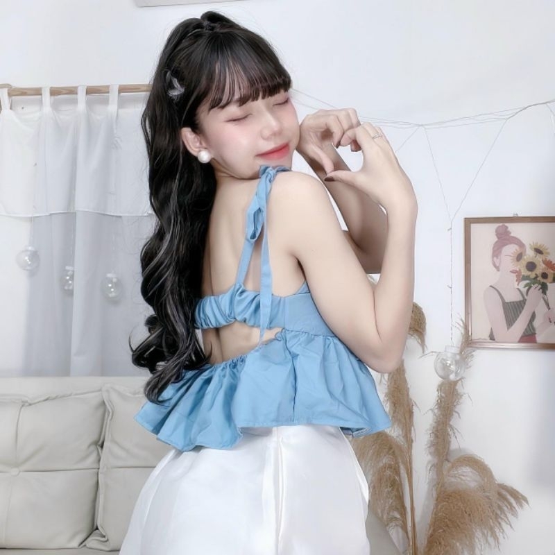 Áo Hai Dây Cột Hở Lưng Babydoll Có Mút