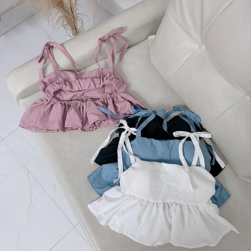 Áo Hai Dây Cột Hở Lưng Babydoll Có Mút