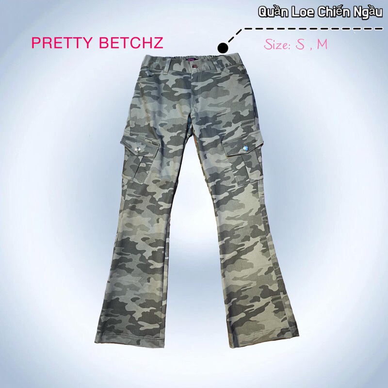 Quần loe Chiến Ngầu Camo Xanh Nhạt Pretty