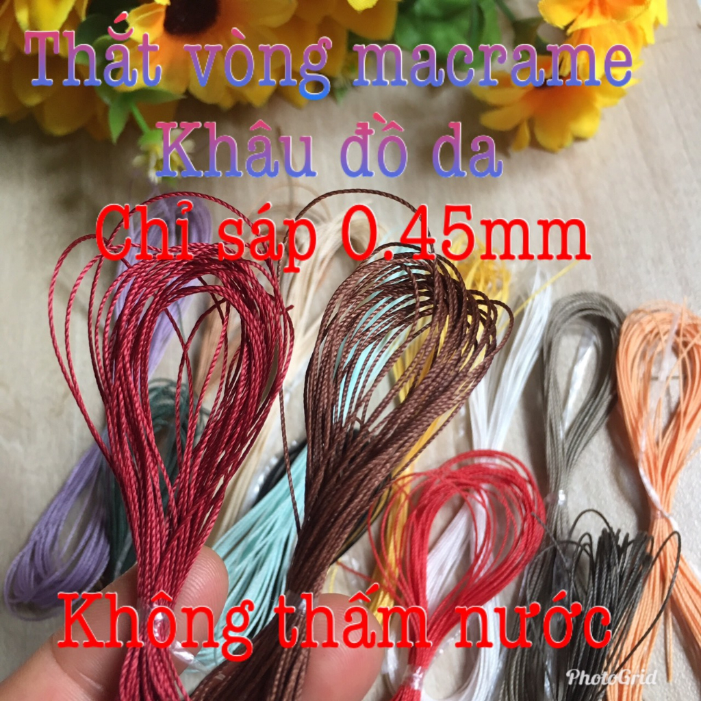 🌺 0.45-0.8MM Chỉ sáp khâu may đồ da thắt vòng tay macrame waxed polyester thread