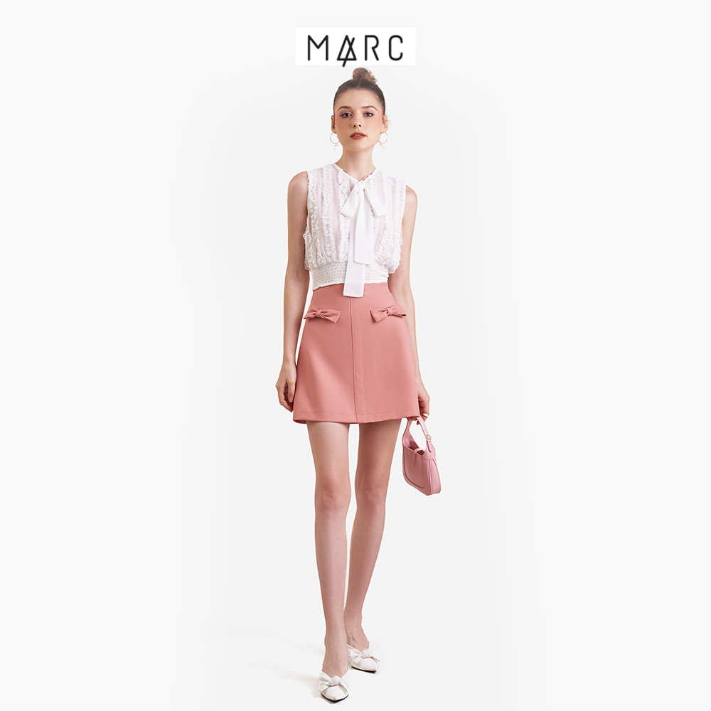 Áo chiffon kiểu croptop nữ MARC FASHION sát nách dằn li bèo thắt nơ FASH022823
