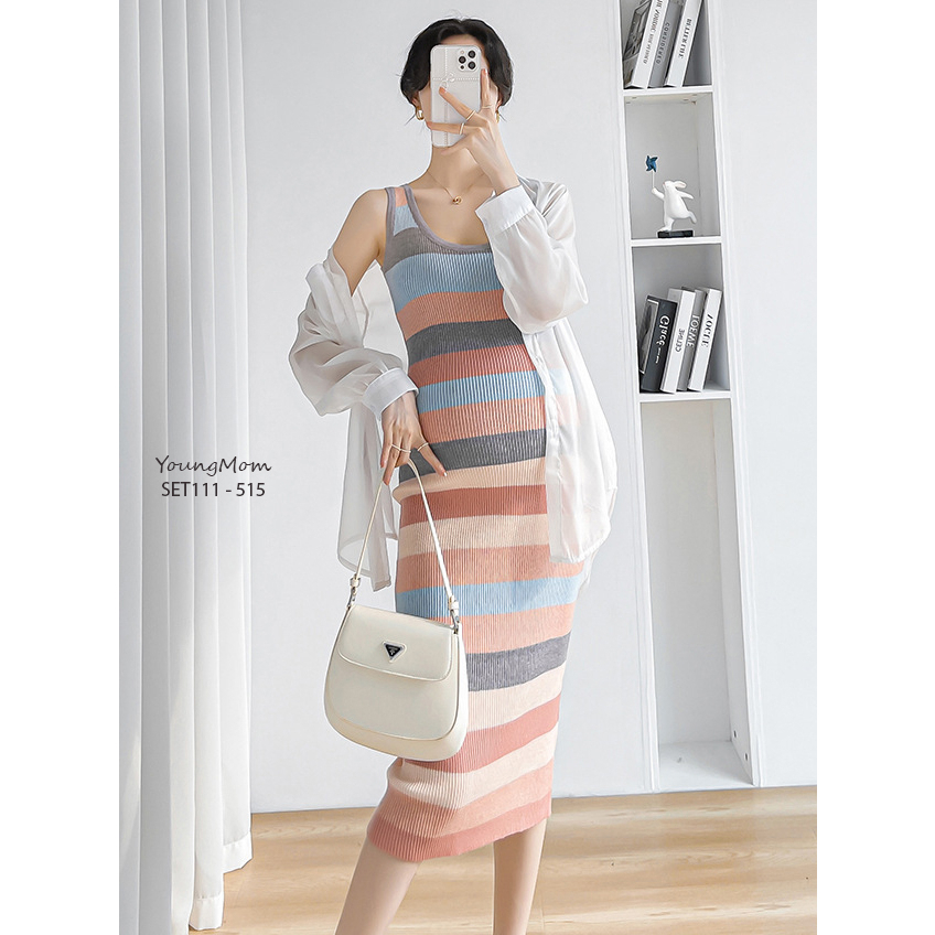 Set váy bầu kèm áo khoác SET111 hàng nhập cao cấp shop Young Mom