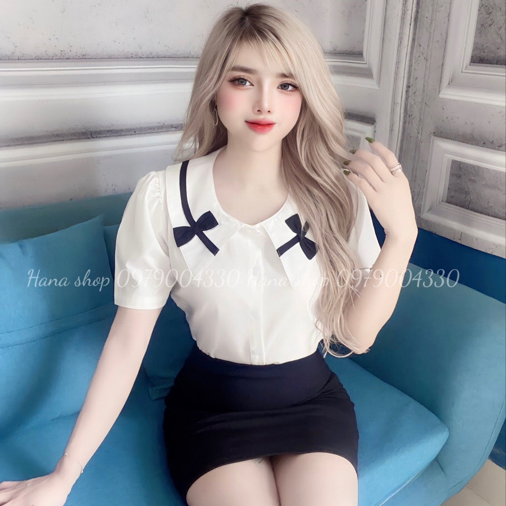 Áo sơ mi cổ phối nơ