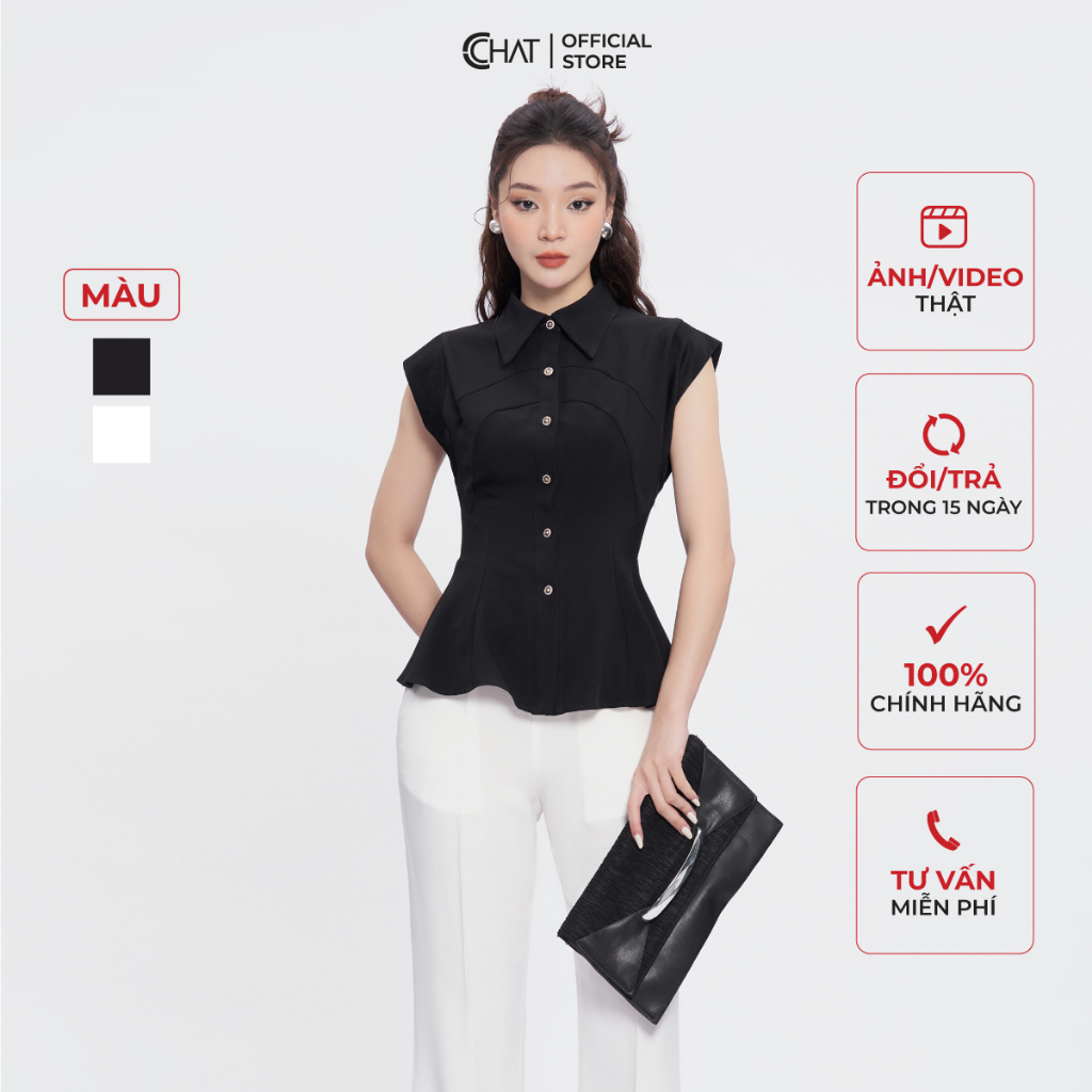 Áo Sơ Mi Nữ 𝐂𝐂𝐇𝐀𝐓 Kiểu Thân Trước Cắt Cong Chất Tuytsi Cao Cấp Mềm Mịn 53FNS8013OT