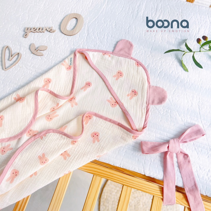 Choàng Ủ Xô Muslin Boona 4 Lớp Có Mũ Siêu Thoáng Mát Mềm Mịn Cho Bé