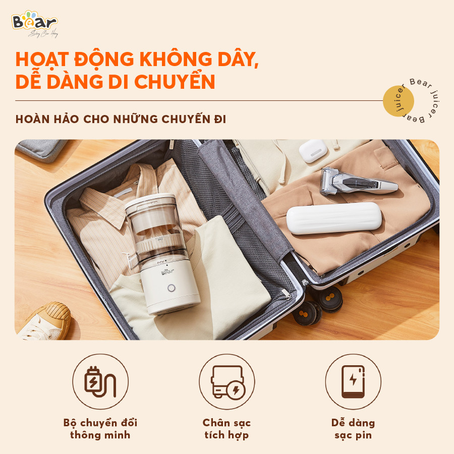 Máy Vắt Cam Tự động Bear Không Dây Sạc USB, Ép Hoa Quả Đa Năng ZZJ-F45A5