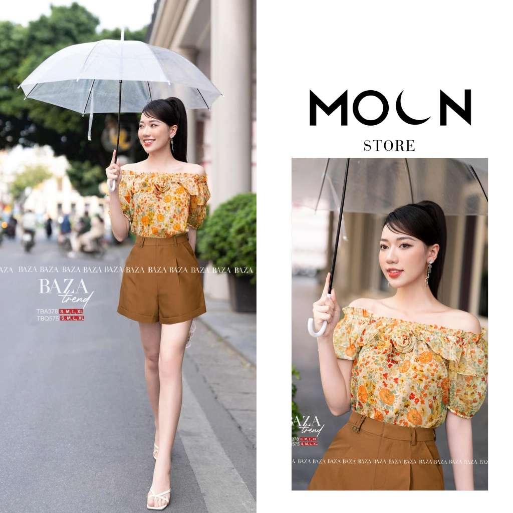 Quần áo công sở bán lẻ, áo chất tơ dáng ngắn mix quần chéo lỳ TBA378-TBQ575 Moon