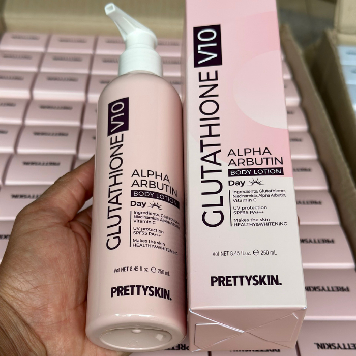 Kem dưỡng trắng da body Prettyskin Glutathione V10 & Retinol B5 250ml