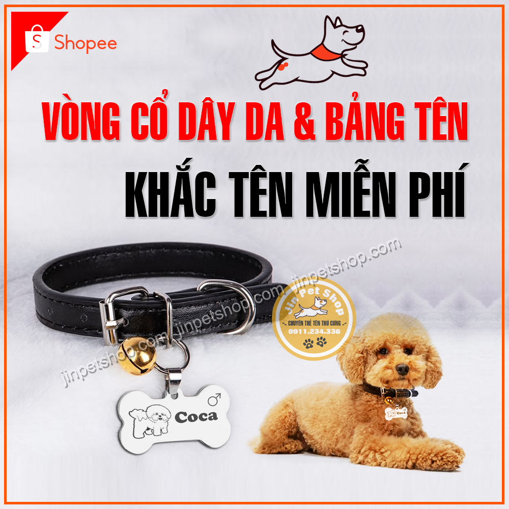 Vòng Cổ Chó Mèo - Combo Vòng Dây Da Gắn Xương & Thẻ Tên Hình Xương (Size Từ 1-20Kg)