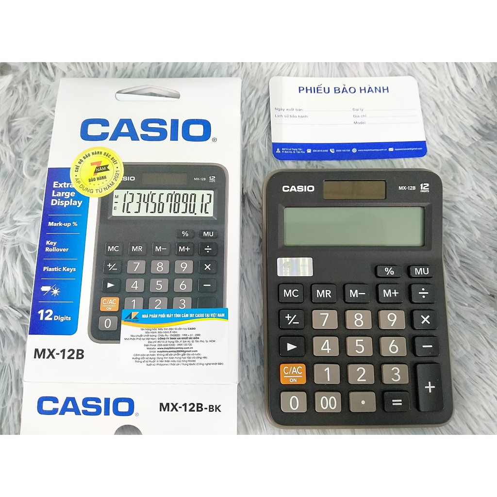 Máy Tính Bán Hàng Casio MX-12B - Dùng Cho Cửa Hàng, Quán Ăn - Phím To, Bấm Nhạy - Dùng Siêu Bền - Năng Lượng Mặt Trời