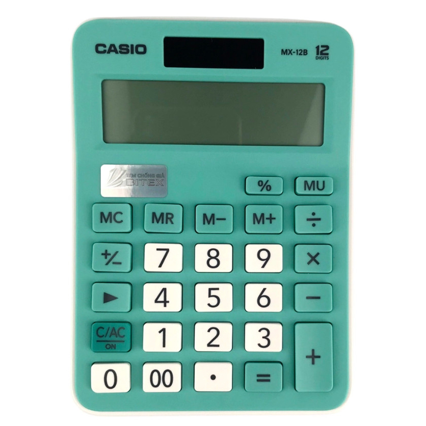 Máy Tính Bán Hàng Casio MX-12B - Dùng Cho Cửa Hàng, Quán Ăn - Phím To, Bấm Nhạy - Dùng Siêu Bền - Năng Lượng Mặt Trời