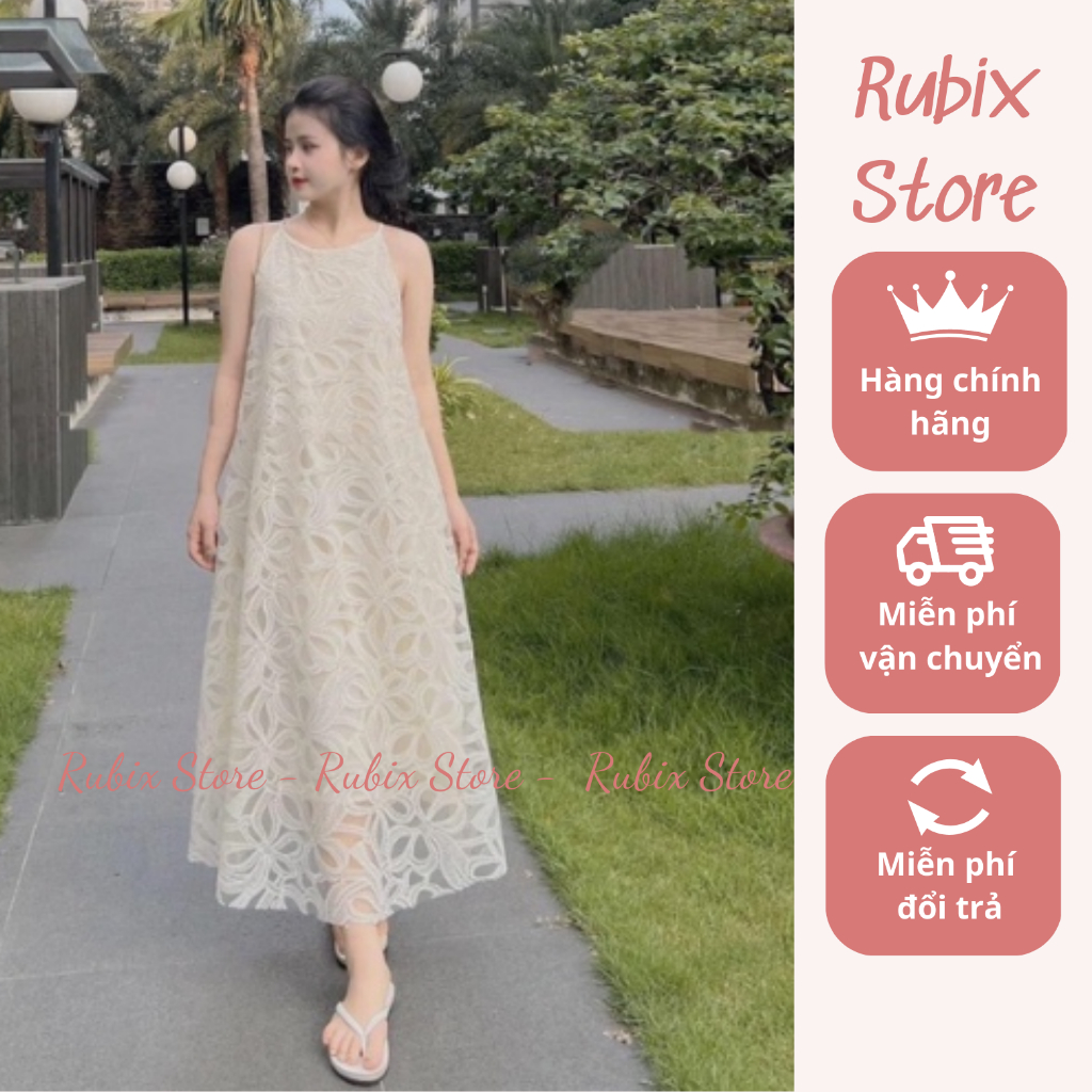Váy Maxi Cổ Yếm Ren Hoa Nổi Hàng Lớp - RUBIX STORES