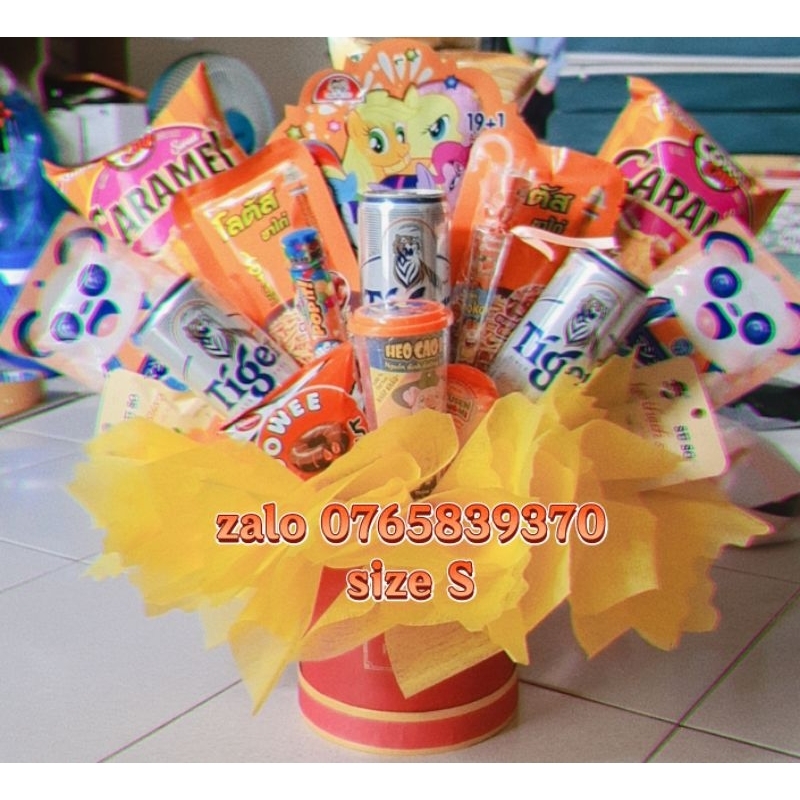 Bó hoa bánh kẹo kèm bia , bó hoa tặng sinh nhật cho nam, cha, quà sinh nhật cho nam