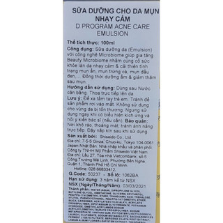 Sữa Dưỡng d program Dành Cho Da Mụn Acne Care Emulsion 100ml