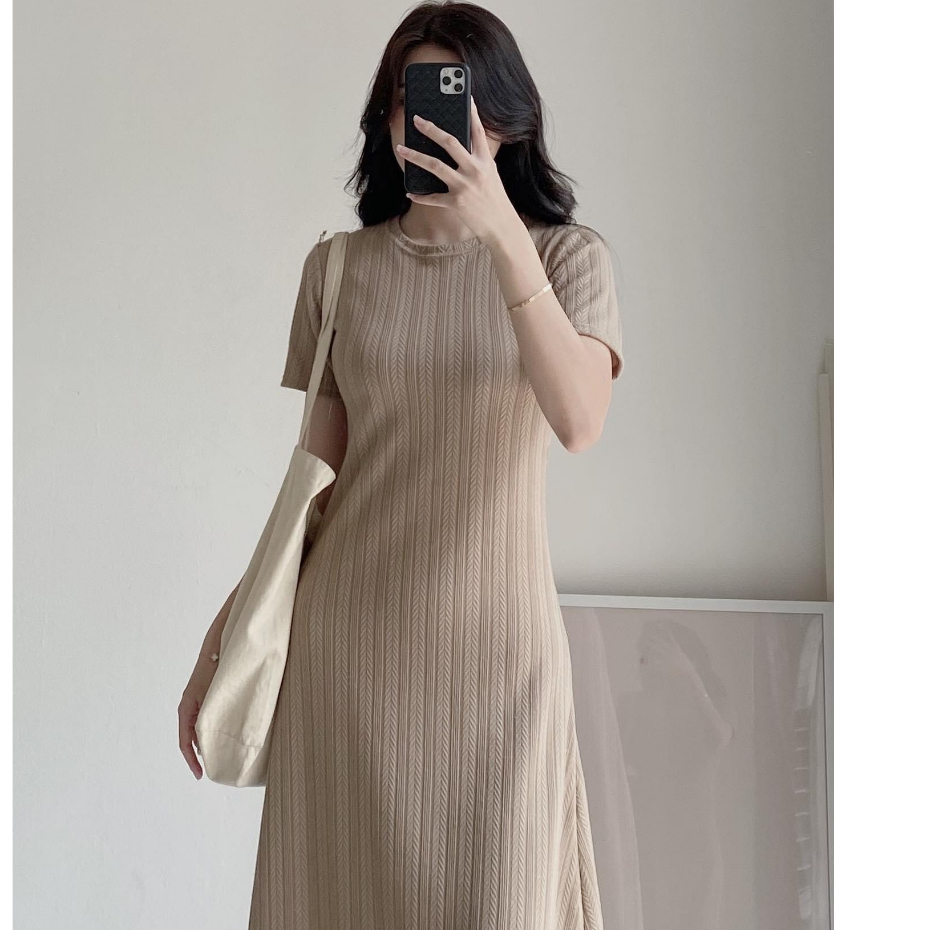 Váy midi thun gân dáng dài Hàn Quốc gân chìm Hari GenZ 87551