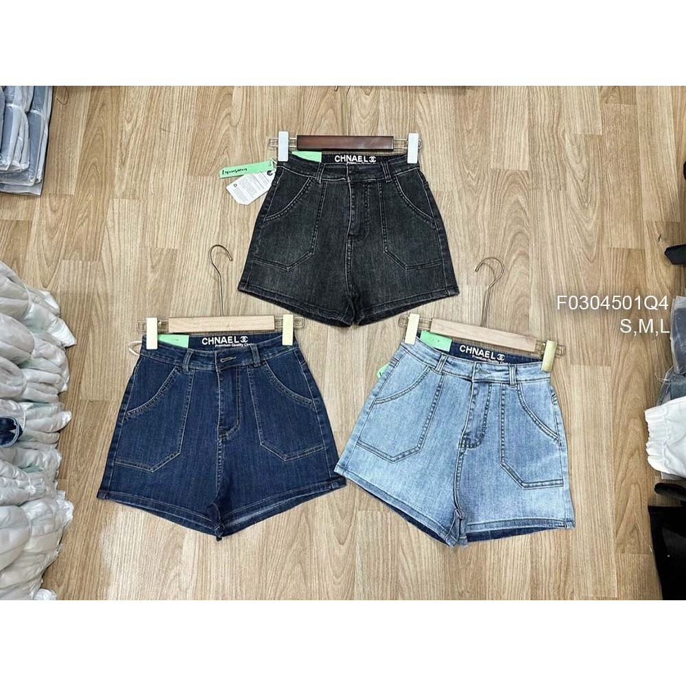 Quần short jean kiểu có túi trước viền lưng cao!