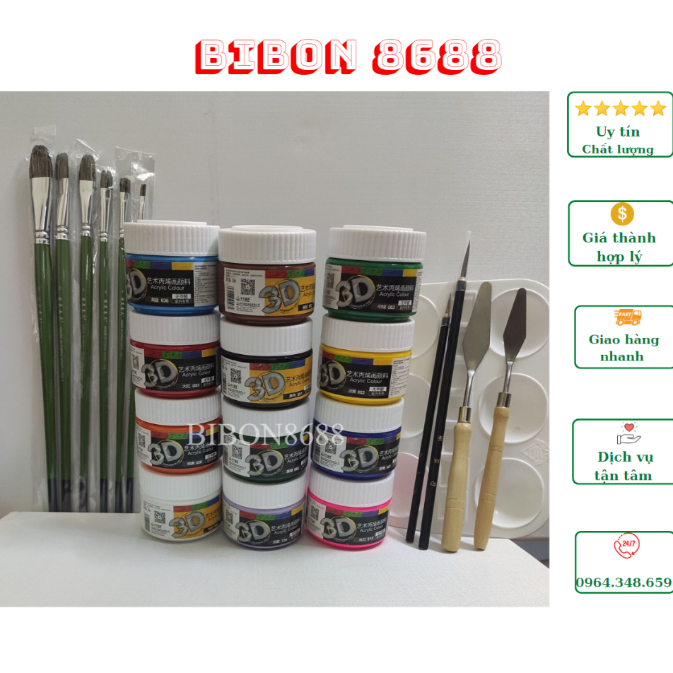 Combo màu vẽ Acrylic 3D 100ml và dụng cụ vẽ đầy đủ 23/17 chi tiết vẽ trên nhiều chất liệu