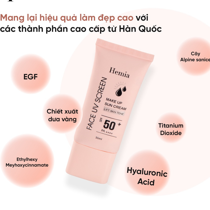 Kem chống nắng Hemia trắng da kiềm dầu cho da dầu mụn, da nhạy cảm chính hãng Hàn Quốc 50ml