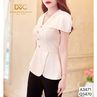 Áo trắng cổ v xẻ tà đính cúc giả a3471- dvc