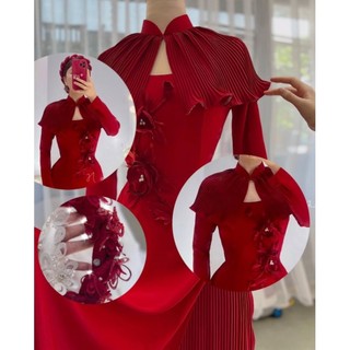 Áo dài xếp ly choàng cổ giá sale
