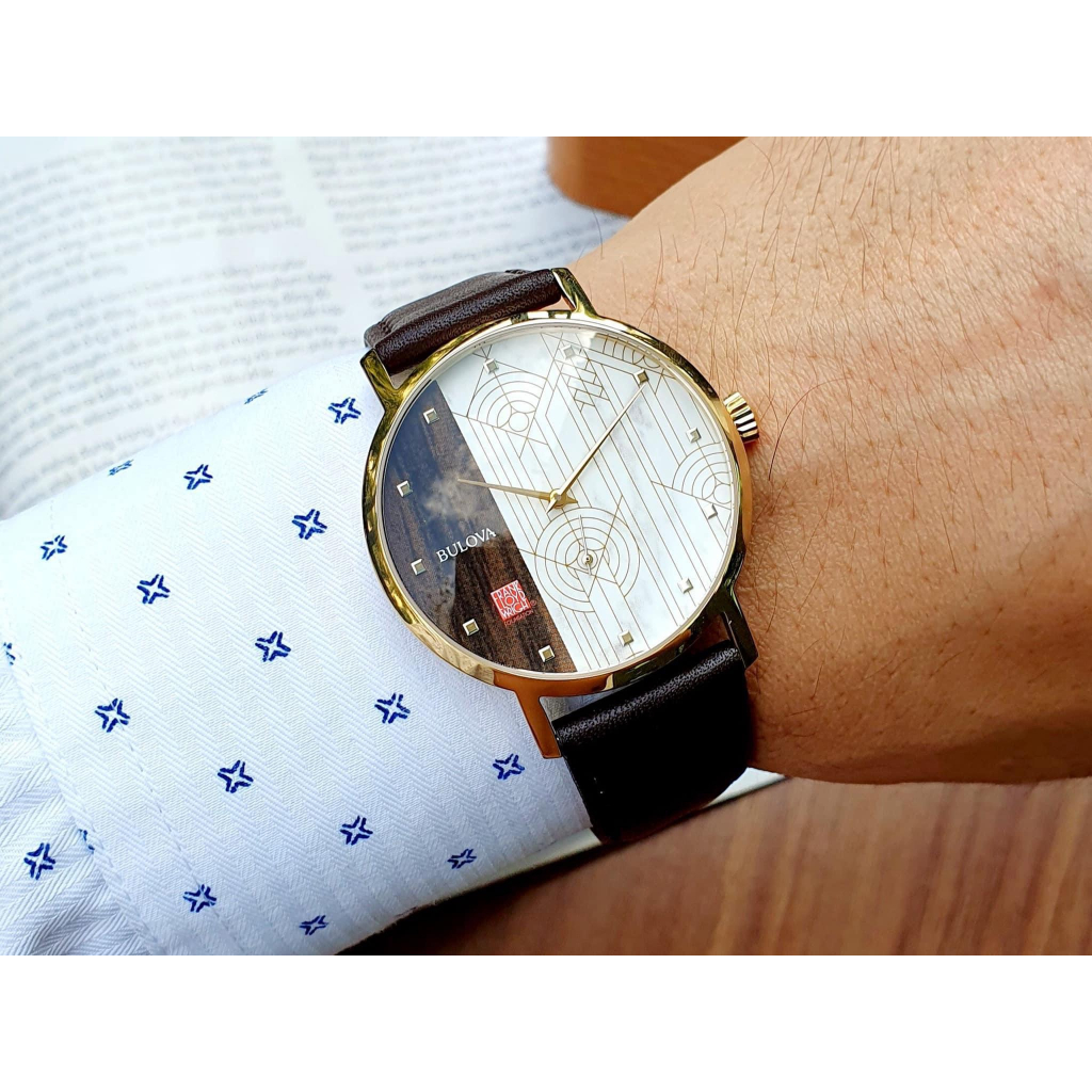 Đồng hồ chính hãng nam Bulova FrAnk Lloyd Wright 97A141- Máy Quartz pin - Kính cứng - Dây da