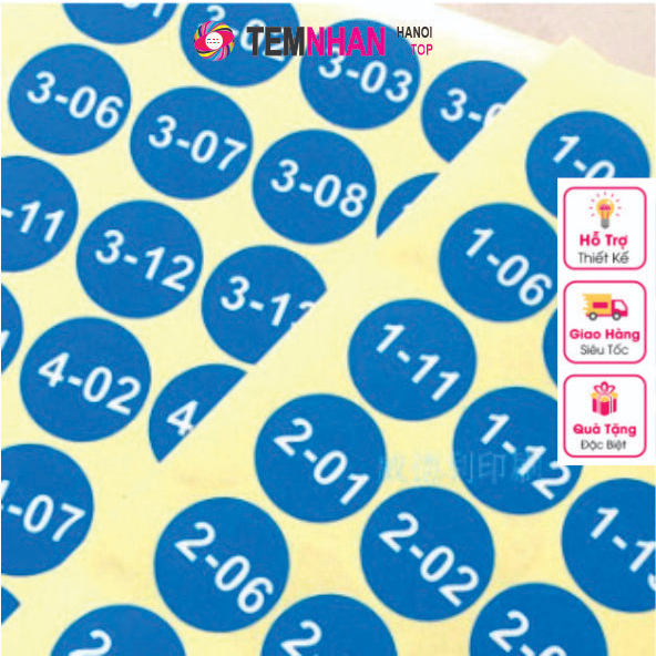 Tờ 100 tem số 1-100 tem nhãn dán decal hình tròn  size 15mm