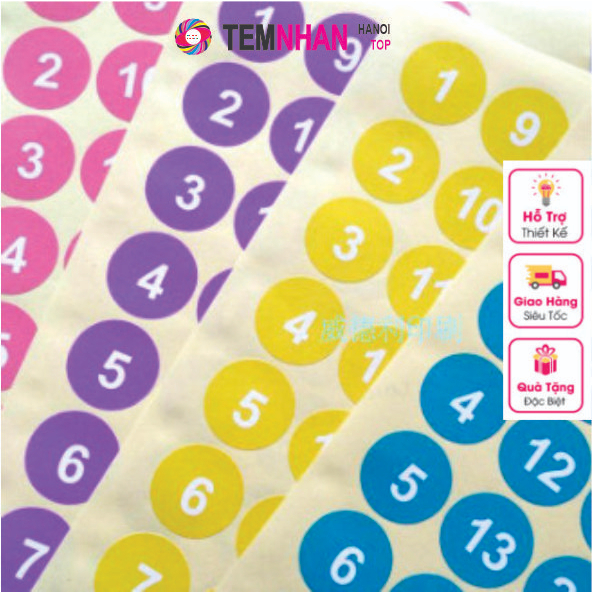 Tờ 100 tem số 1-100 tem nhãn dán decal hình tròn  size 15mm