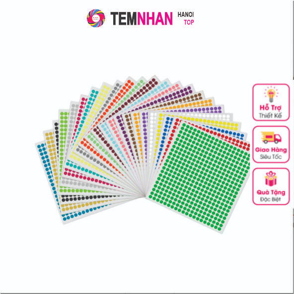 Tem nhãn dán decal Tờ 100 chấm tròn các size 10mm,15mm,20mm, 30mm