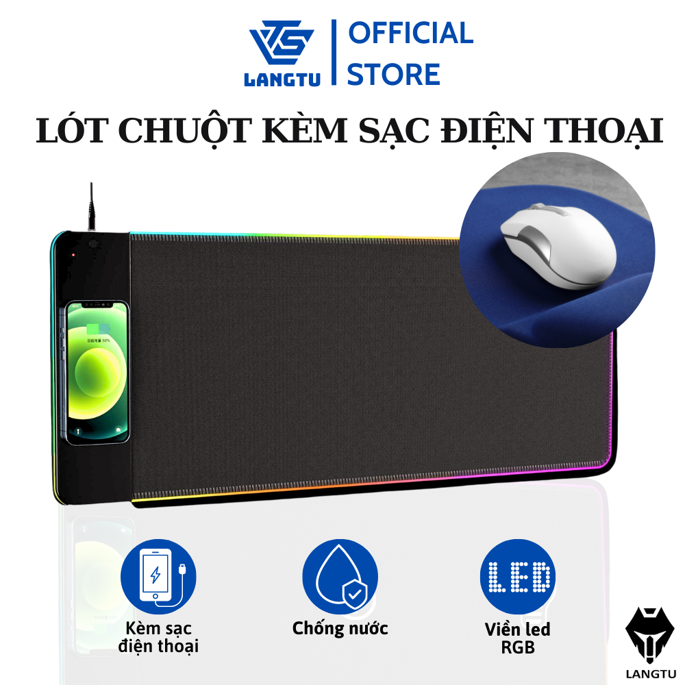 Lót Di Chuột Cỡ Lớn Kèm Sạc Điện Thoại Không Dây Có Viền Đèn Led RGB LT09