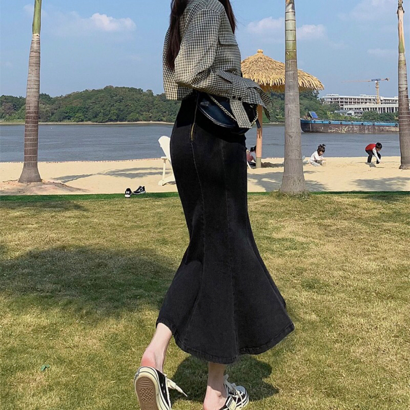 Chân váy bò đuôi cá Andu Store QC Cao cấp, chân váy đuôi cá chất dày mềm co dãn tốt