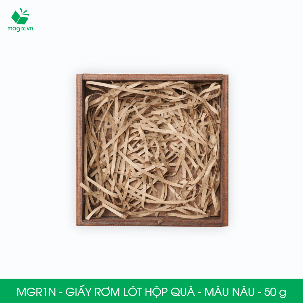 MGR1N - 100g Giấy rơm lót hộp quà màu nâu - Giấy sợi rơm trang trí - Giấy vụn chống sốc