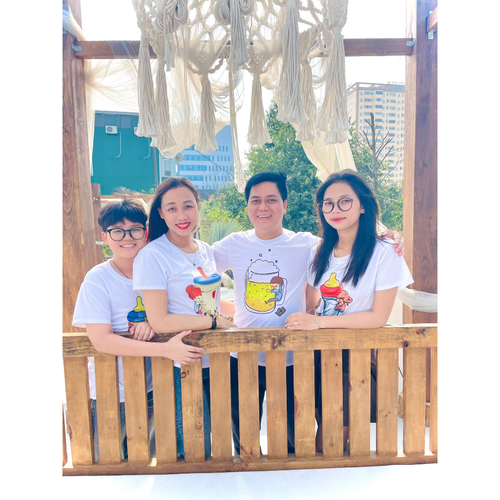 Áo thun gia đình 3/4/5 người họa tiết Beer, Trà sữa, Bình sữa cho cả gia đình cực đáng yêu vải cotton cao cấp