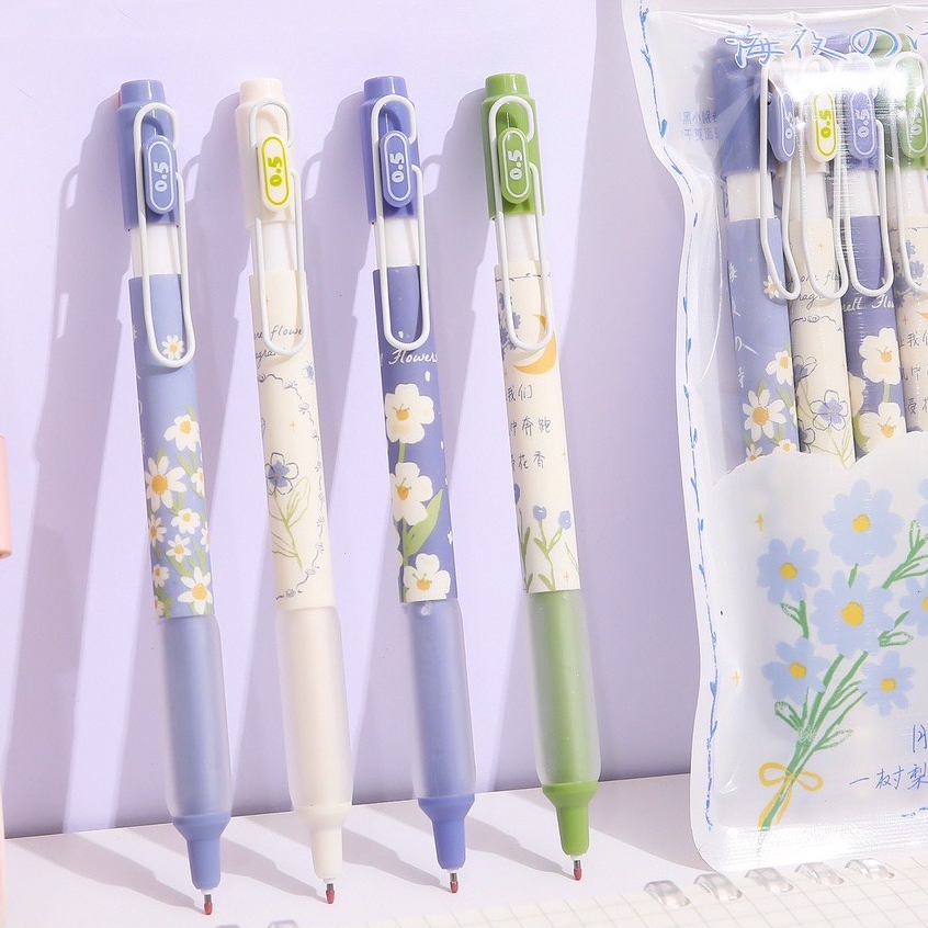 [Mura Pen] Bộ 4 Bút Gel Bấm Ngòi 0.5mm Hoạ Tiết Ordinary Daisy