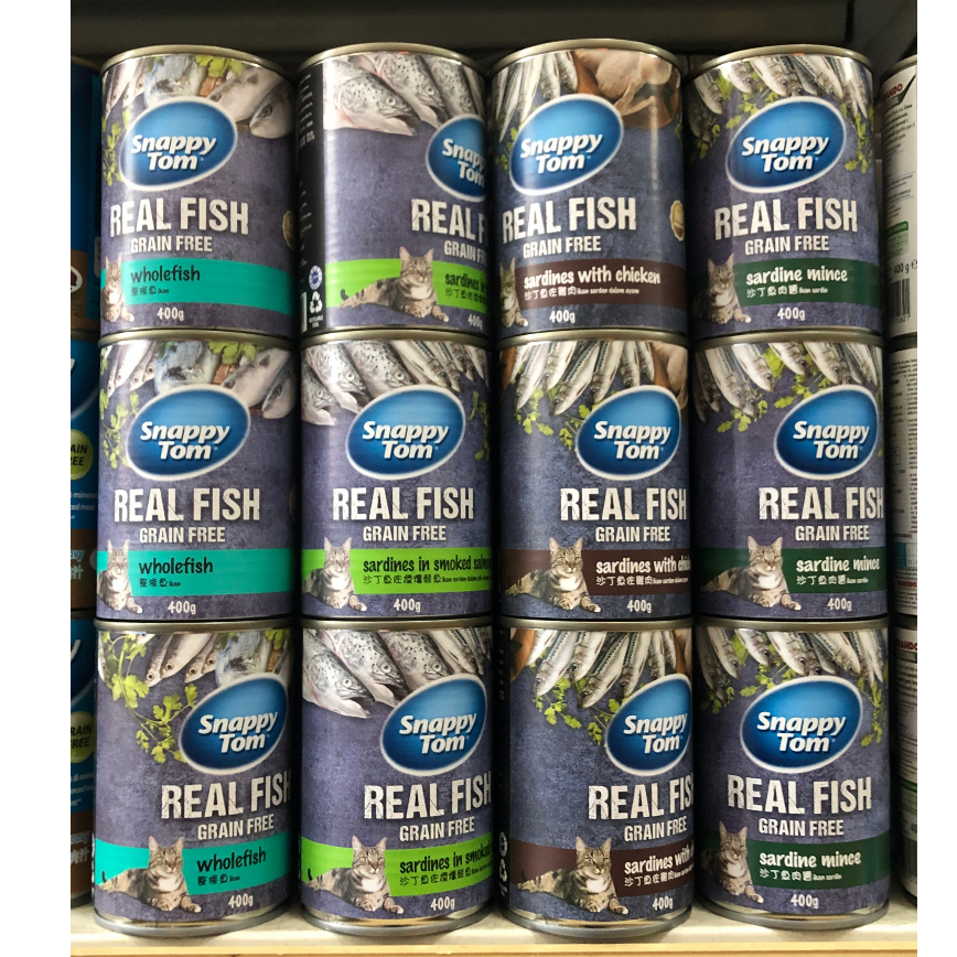 Pate snappy tom real fish cho mèo trường thành lon 400gr - 4 vị