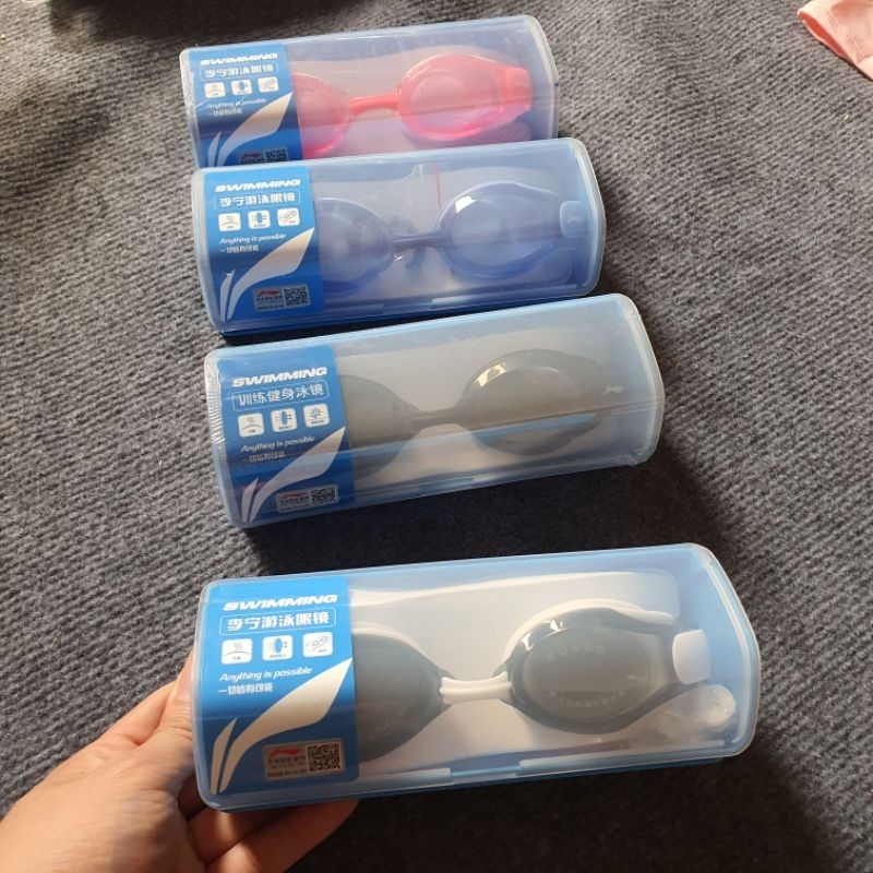 Kính bơi chính hãng Lining dây silicon điều chỉnh kích thước kèm bịt tai - kính bơi lining K5089