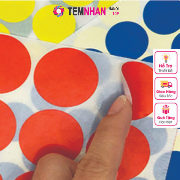 Tem nhãn dán decal Tờ 100 chấm tròn các size 10mm,15mm,20mm, 30mm