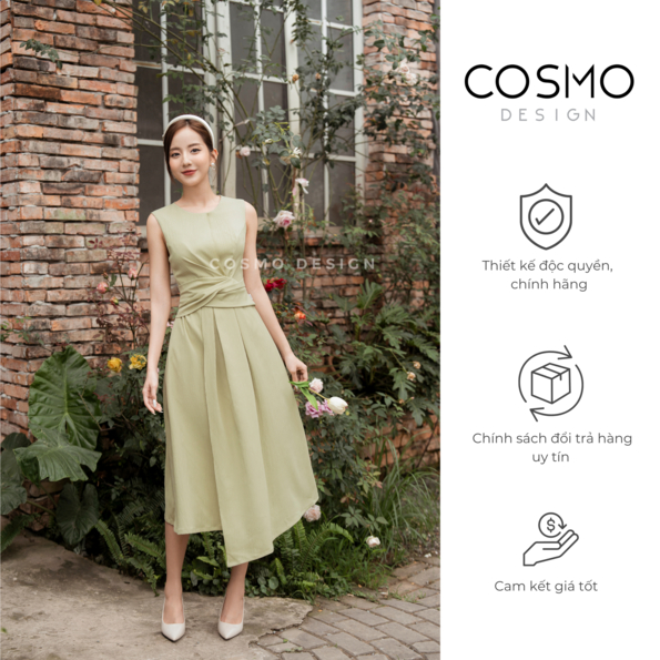 Váy xanh mint mùa hè COSMO DESIGN thiết kế sát nách eo vặn tinh tế 11603