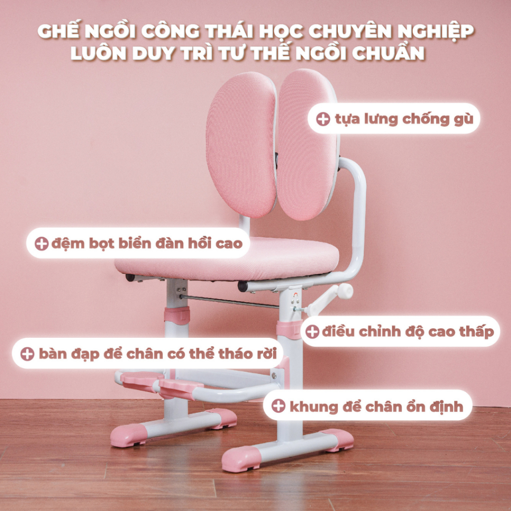 Ghế học sinh chống gù G80, Ghế ngồi học cho bé có nâng hạ tay quay, Chịu lực lên tới 150kg, Giá nhập