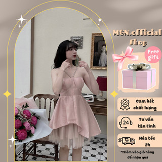 Váy nữ hồng sexy cúp ngực 2 dây chéo, đầm dây đi tiệc thiết kế sang chảnh