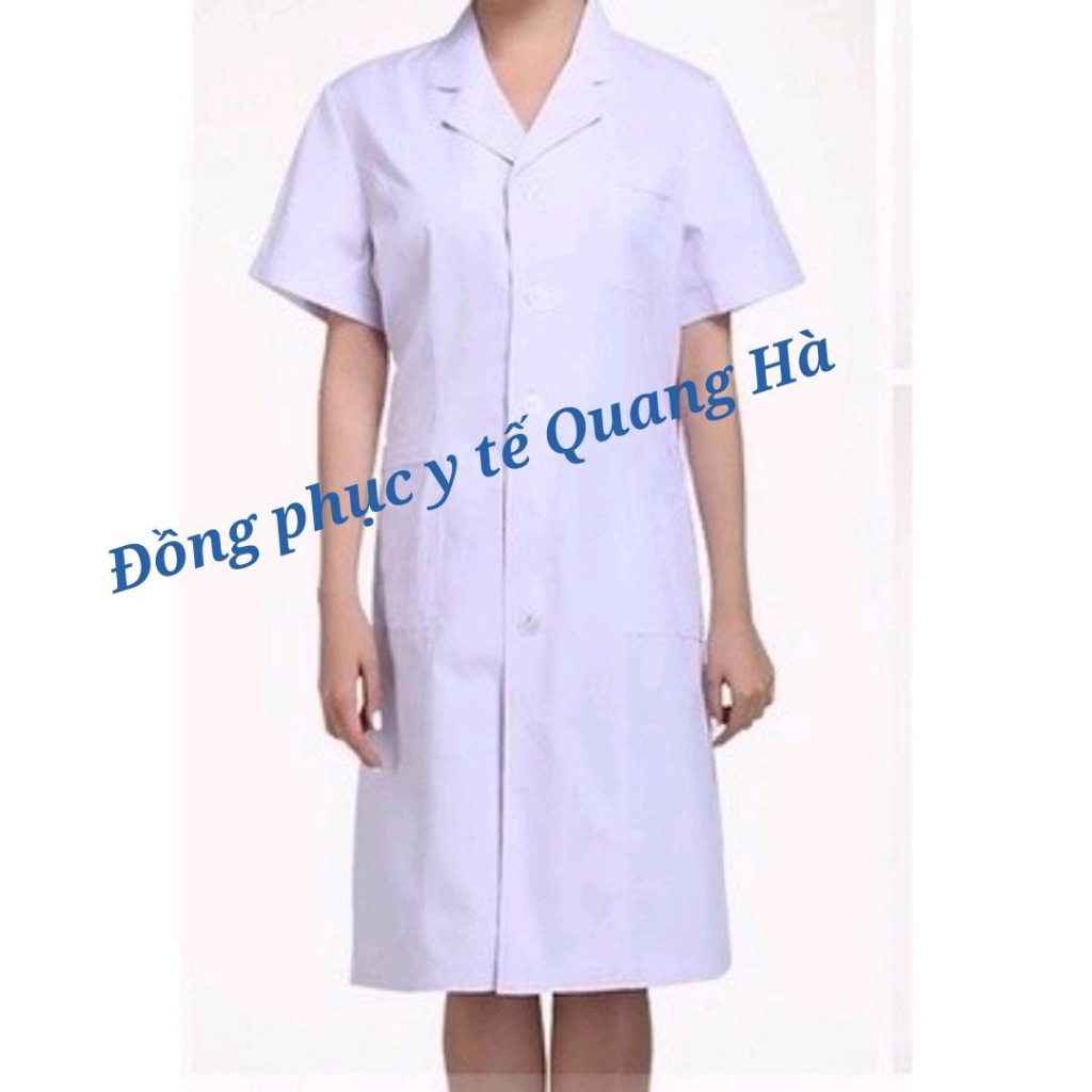 Áo Blouse , Áo choàng bác sĩ NGẮN TAY dáng dài gần tới gối VẢI KAKI dày dặn cao cấp.