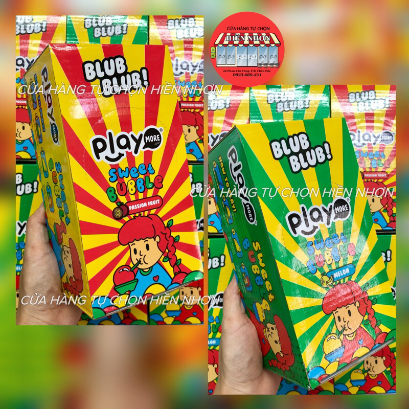 Hộp 8 Cái Kẹo thổi bong bóng hương chanh dây/ dưa gan Playmore Thái Lan