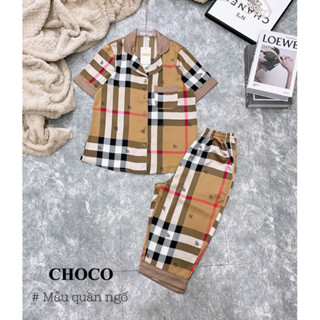 bộ lụa ngắn tay quần lưngr hãng sam - choco bộ mặc nhà bộ pizama cao cấp hàng đẹp