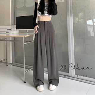 Quần ống đứng nữ , Quần ống xuông nữ lưng cao túi trước màu đen màu nâu vải Ruby dày dặn dáng culottes 100cm 98 Wear