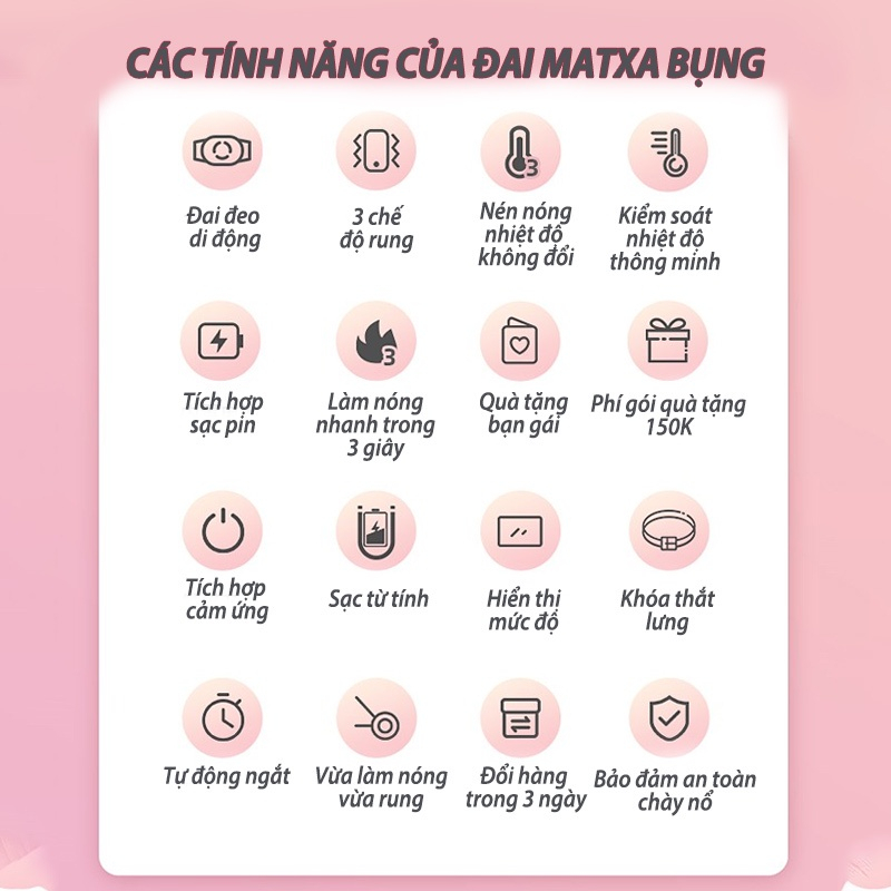 Máy chườm bụng kinh massage giảm đau, Đai massge chườm nóng đa chức năng